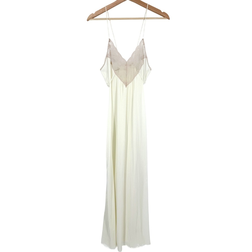 Val Mode Womens Vintage Cream Silky Lace Nightgown Tie Waist